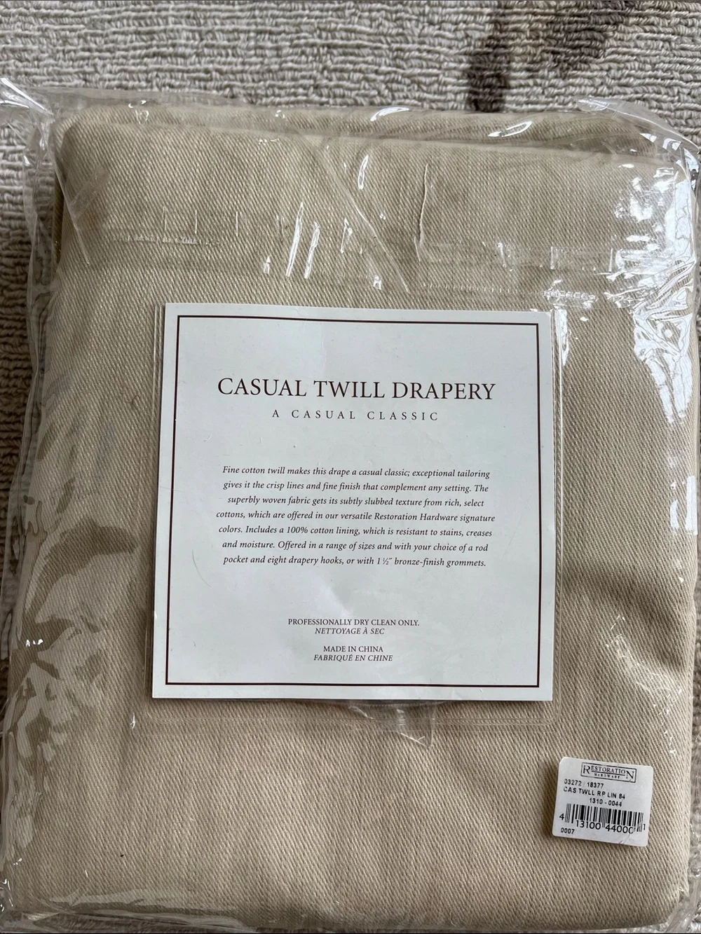 Restoration Hardware Casual Twill Drapery Panel - linen 50x84